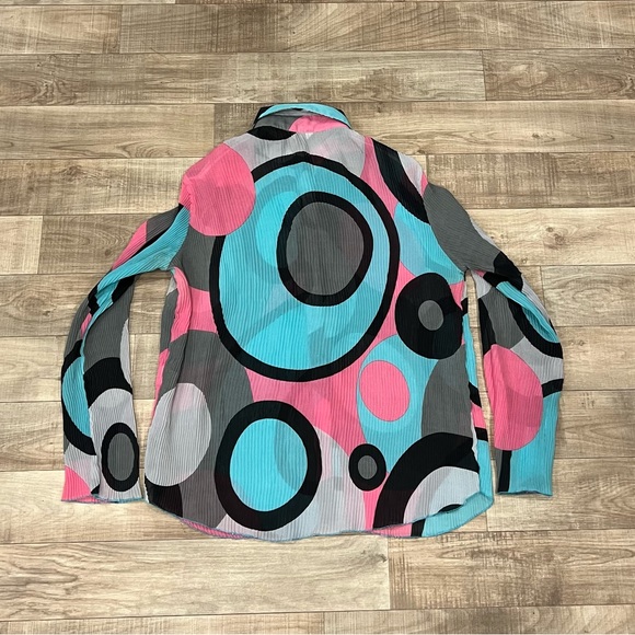 Vintage J & D Retro Circles Ribbed Long Sleeve Button-Up Top Size XL - Picture 6 of 6